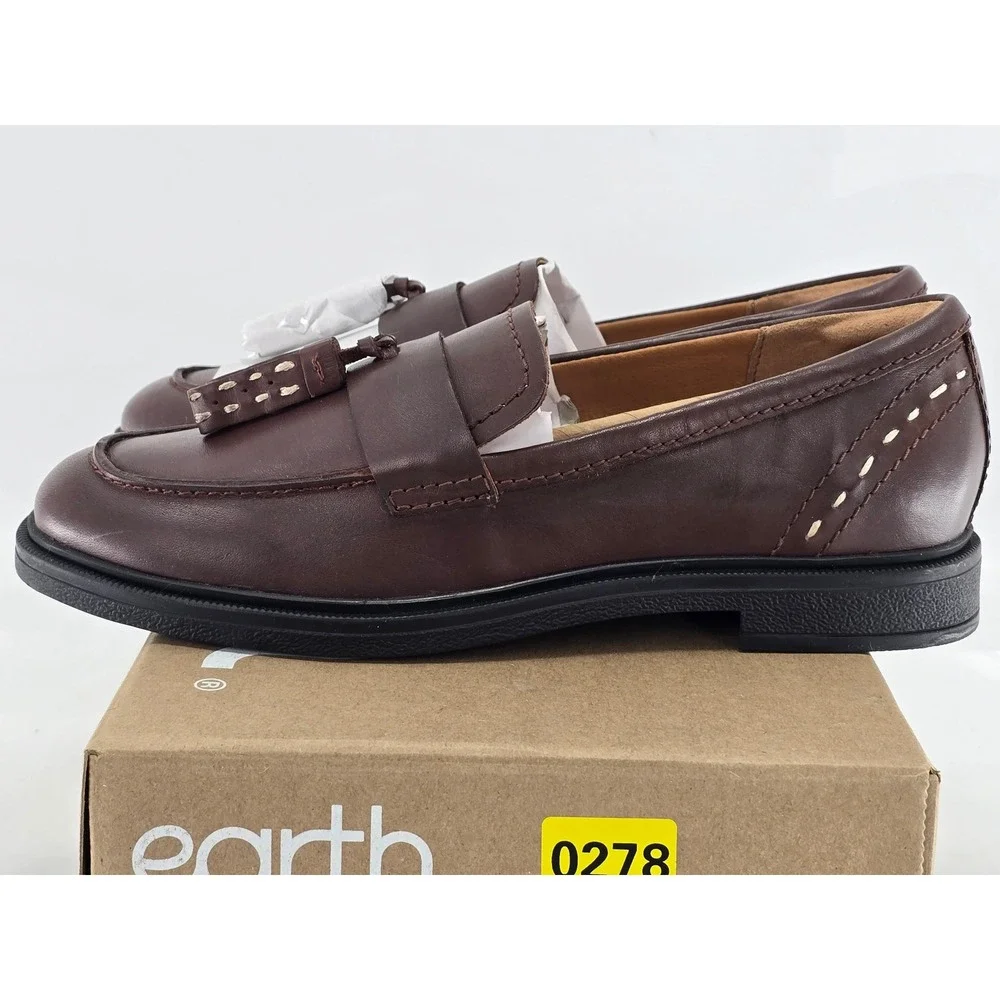 Earth Deeana Tassel Loafers Women 6.5 Dark Red Leather Slip On - New